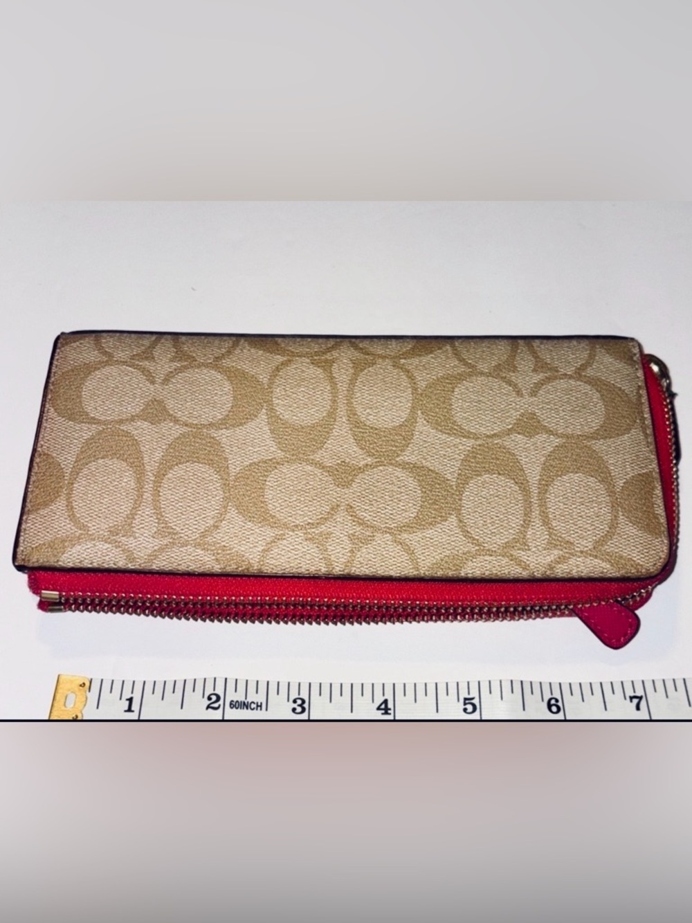 💖Coach Peyton Khaki Signature & Pink Patent Trim Zipper Wallet 💖 - Picture 4 of 11